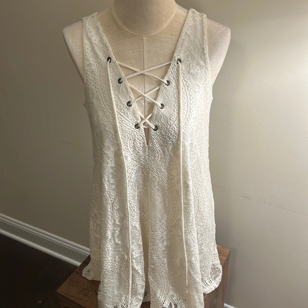 Aqua white lace dress